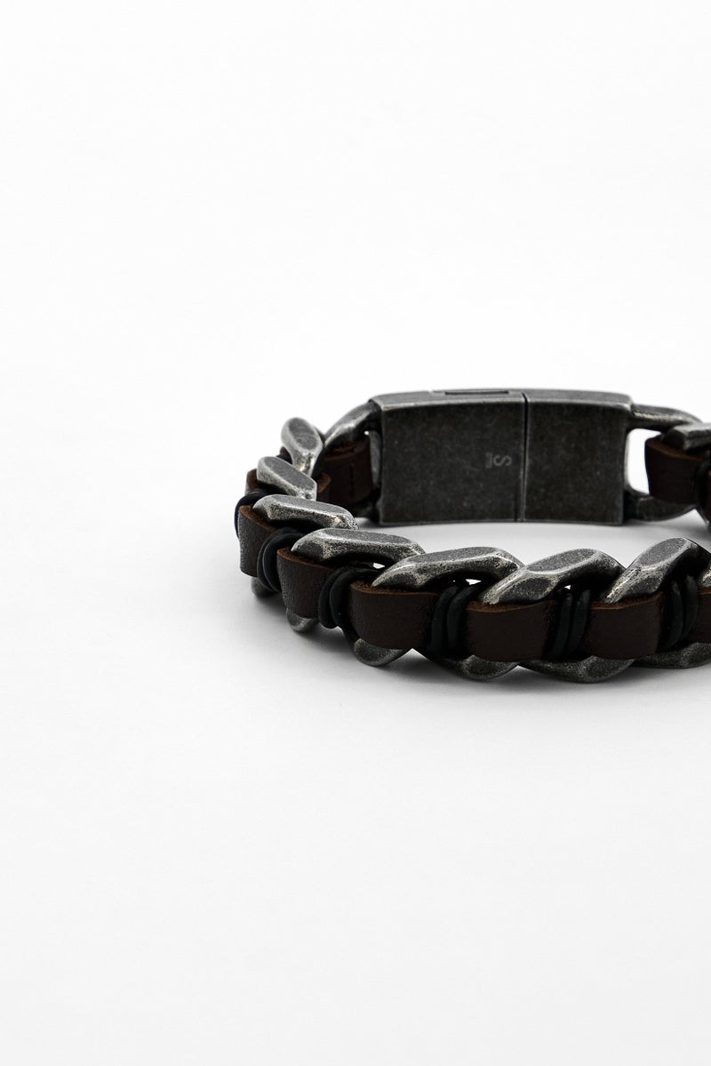 POLICE Men Fashionable Leather Shock Chain Bracelet, Brown  - Image 4