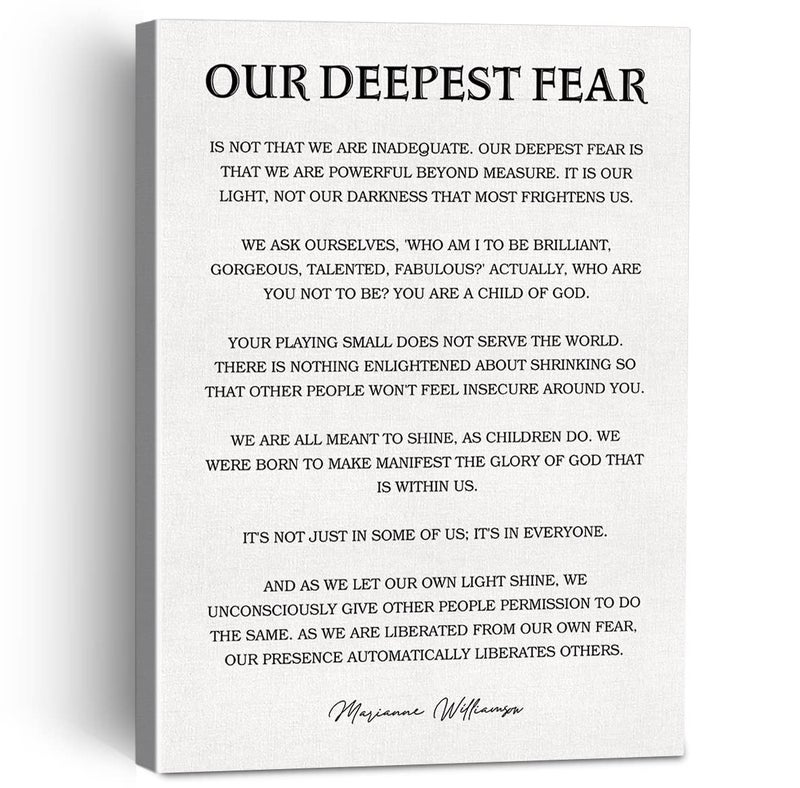 Inspirational Our Deepest Fear Poem Canvas Painting Framed Wall Art Decor for Home Office Motivational Quote Canvas Poster Print Decorative Gift