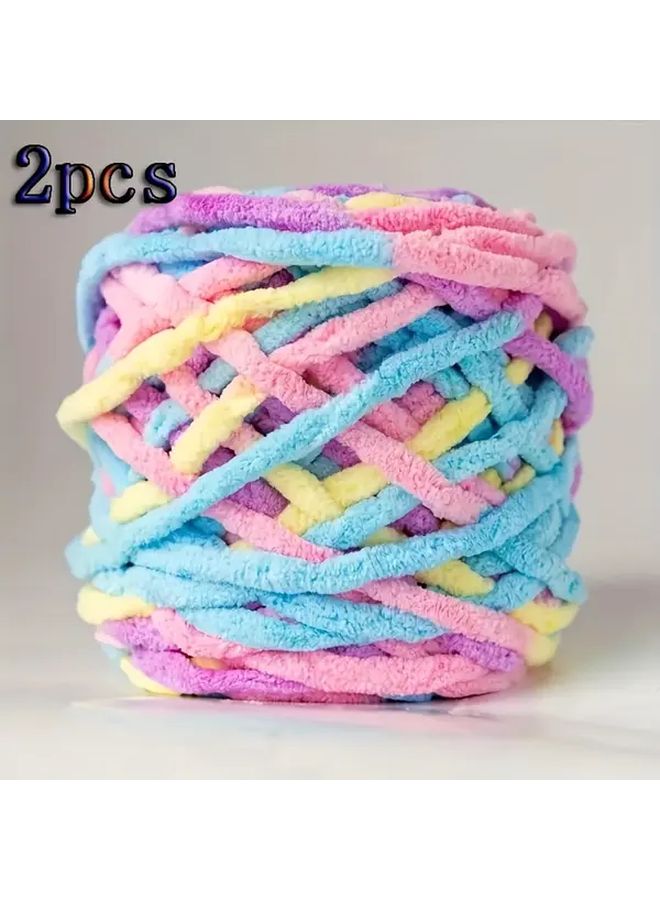 Soft Chunky Chenille Yarn 2pcs Multicolor Ice Strip For Crochet Knitting Blankets Scarves - Image 4
