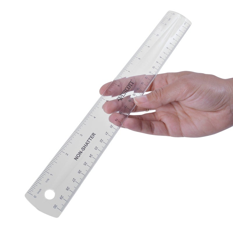 Westcott Flexible Shatterproof Ruler, Flexible Design with Easy-to-Read Markings, Back-to-School, School Supplies, Classroom Supplies, 12-Inch - Image 2