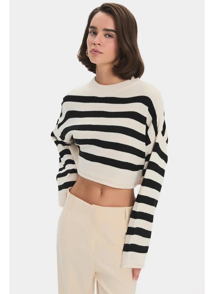 جون Striped Crop Knitwear Sweater