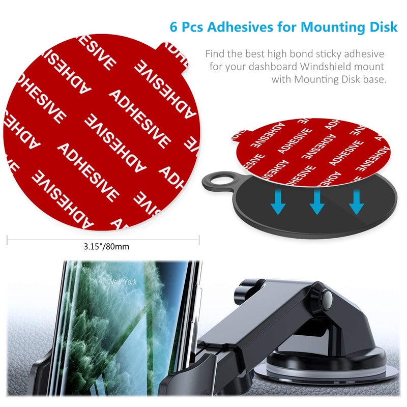 PKYAA Dashboard Pad Mounting Disk Sticky Adhesive Replacement Kit, 6pcs 3.15"(80mm) Circle Heat Resistant Double-Sided Stickers for Suction Cup Car Phone Holder Disc & Windshield Dash Cam - Image 2