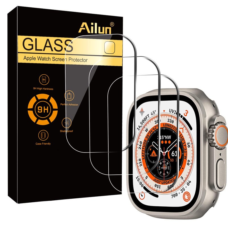 Ailun for Apple Watch Ultra 3/Ultra 2/Ultra Screen Protector [49mm], Tempered Glass Film, Anti-Scratch, High Definition, Touch Sensitive[3 Pack][Clear] - Image 1