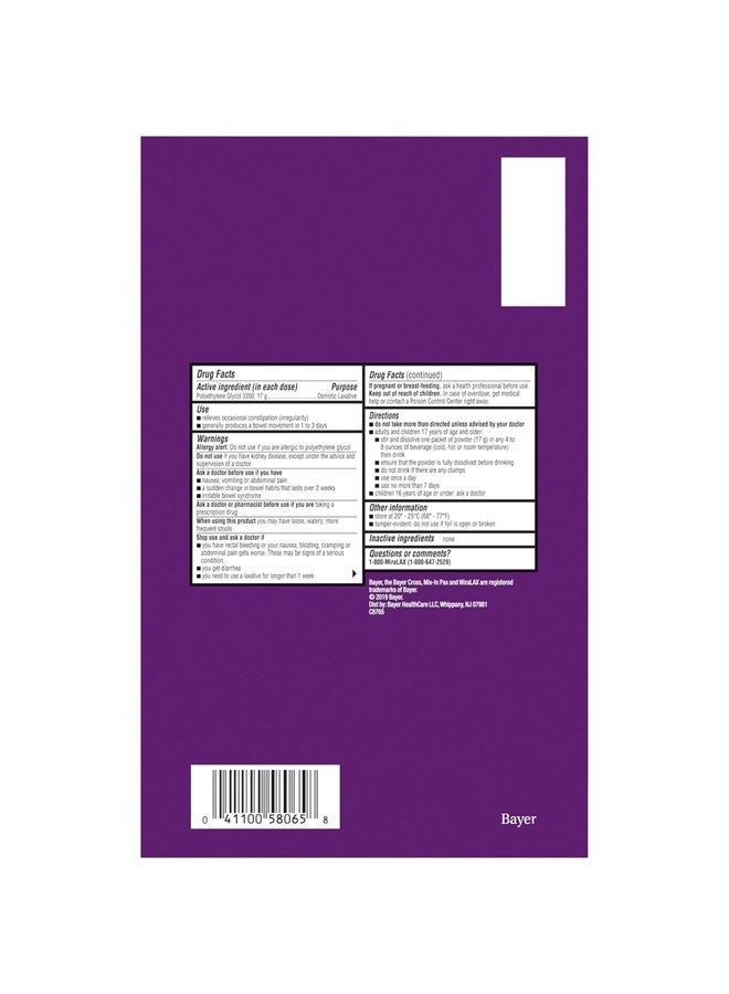 MiraLAX مسحوق ملين لطيف لتخفيف الإمساك، ملين للبراز مع PEG 3350، بدون آثار جانبية قاسية، 40 جرعة - Image 4