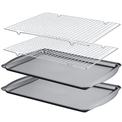 Gymdin Baking Sheet with Cooling Racks 17 x 11 x 05 Carbon Steel Cookie Sheets for Baking 2 Sheets 2 Racks Nonstick Baking Pans Perfect for Baking Roasting and More - Image 1