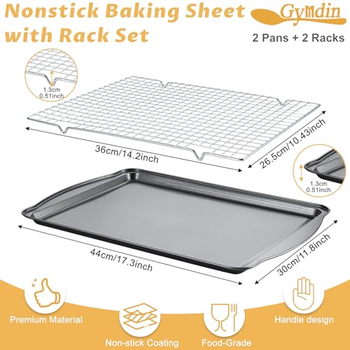 Gymdin Baking Sheet with Cooling Racks 17 x 11 x 05 Carbon Steel Cookie Sheets for Baking 2 Sheets 2 Racks Nonstick Baking Pans Perfect for Baking Roasting and More - Image 3