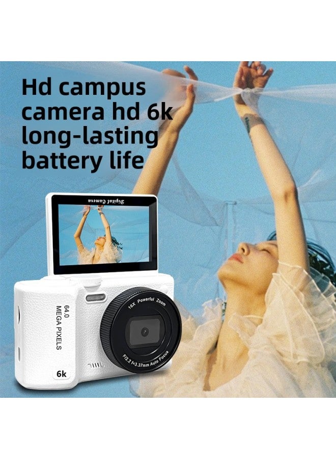 كاميرا مزدوجة عالية الدقة 6400 بكسل قابلة للطي لصور السيلفي وحفلات الطلاب والحرم الجامعي ريترو Ccd وبطاقة كاميرا رقمية صغيرة واحدة - لون الجسم: شاشة قلاب بيضاء - Image 4