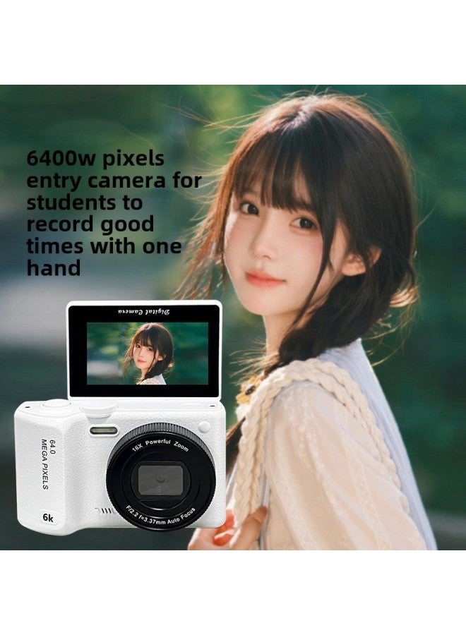 كاميرا مزدوجة عالية الدقة 6400 بكسل قابلة للطي لصور السيلفي وحفلات الطلاب والحرم الجامعي ريترو Ccd وبطاقة كاميرا رقمية صغيرة واحدة - لون الجسم: شاشة قلاب بيضاء - Image 2