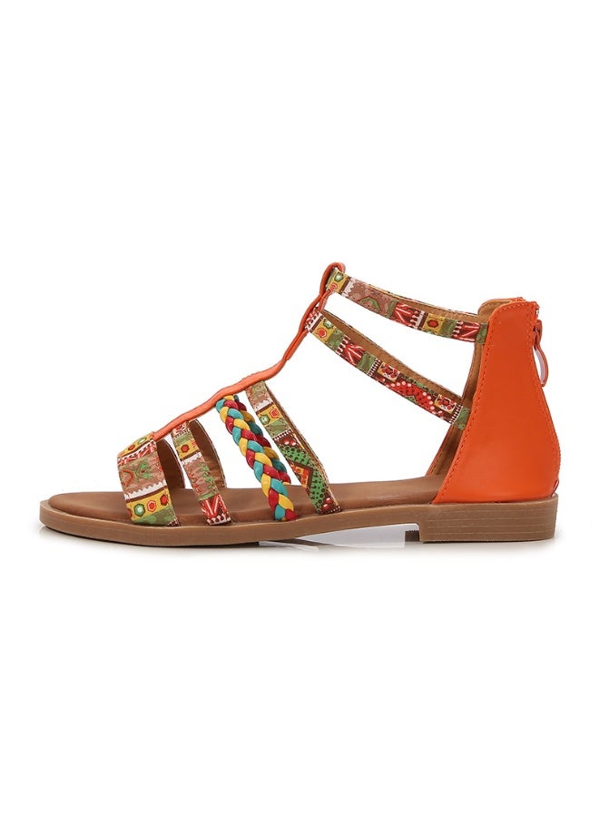 NIBEMINENT Bohemian Style Flat Heel Sandals Women's   Open-toed Roman Sandals Summer  Beach Tassels Casual Zipper  - Image 1