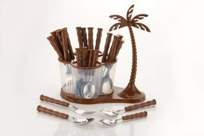 Lion Lender Extra Ordinary 24 pcs Revolving Coconut Cutlery Set PlasticStainless Steel - Image 2
