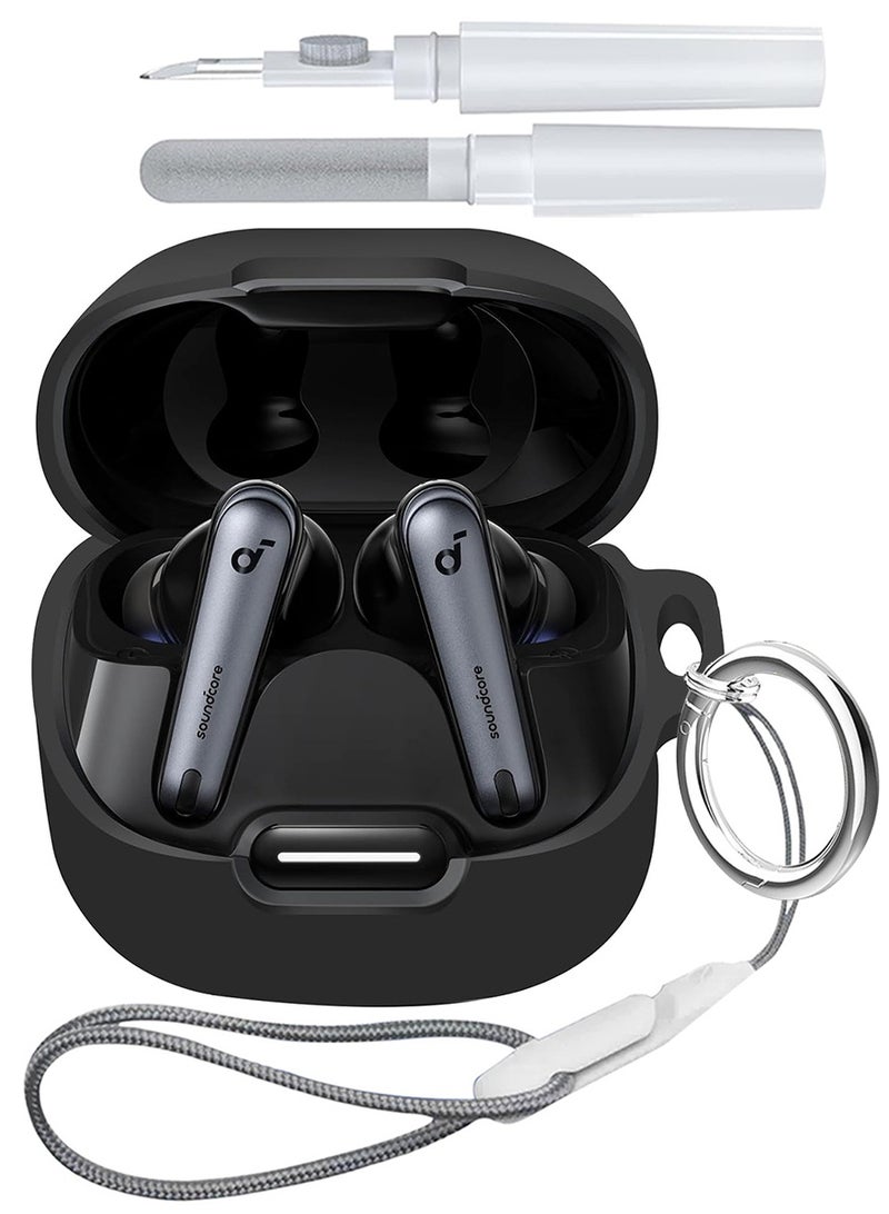 for Anker Soundcore Liberty 4 NC Case, Soft Silicone Cover, with Carabiner Lanyard Cleaning Kit, Black  - Image 1