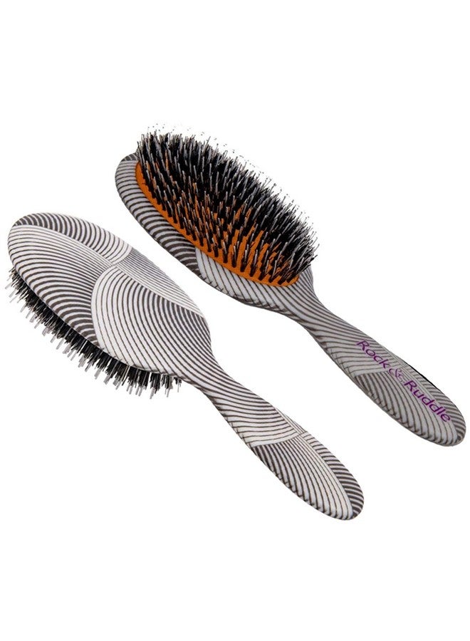 Rock & Ruddle Natural Mixed Bristle Hair Brush For Women And Kids (Large 8.3") Perfect For Wet Or Dry Hair, Detangling Smoothing Blowdrying Designed & Made In Uk Geometric Swirls & Arcs Design - Image 1