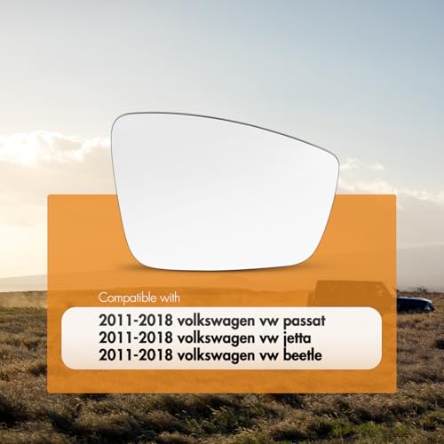 SNEMEEY Compatible with Volkswagen VW Passat Jetta Beetle Passenger Side Mirror 2011 2012 2013 2014 2015 2016 2017 2018, Right Side View Mirror Replacement Glass, Power Heated with Backing Plate - Image 2