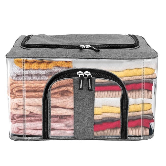1 LARGE PACK NYLON 33 L PVC TRANSPARENT MOISTURE PROOF STORAGE BOX FOR CLOTHES CLOSET WARDROBE ORGANIZER FOR CLOTHES SUIT SAREE COVER BAGS WITH CARRY HANDLE