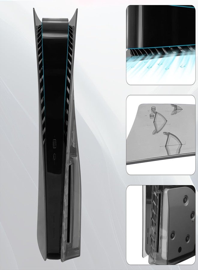 Geekria Transparent Cover Plates Compatible with PS5, PlayStation 5 Console Disc Edition, Hard Shockproof ABS Side Panels, Replacement Shell Gaming Accessories (Black) - Image 2