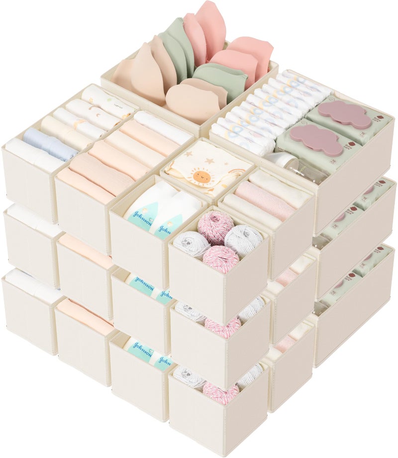 Criusia Drawer Organizer 18-Piece Set, Dresser Organizer for Baby Clothes, Foldable Closet Storage & Drawer Dividers for Underwear, Socks, Nursery (Beige) - Image 1