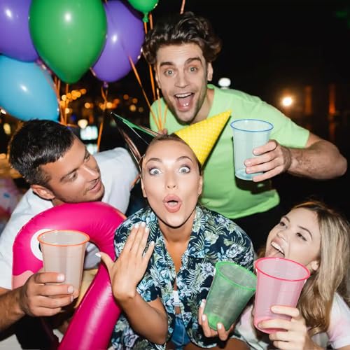 KesaPlan 120 PCS Plastic Neon Cups, 16 OZ Glow in the Dark Cups, Disposable Light Up Cup for Neon Rave Party Decorations, Colorful Pastel Party Cup for Christmas Thanksgiving Halloween Holidays - Image 2