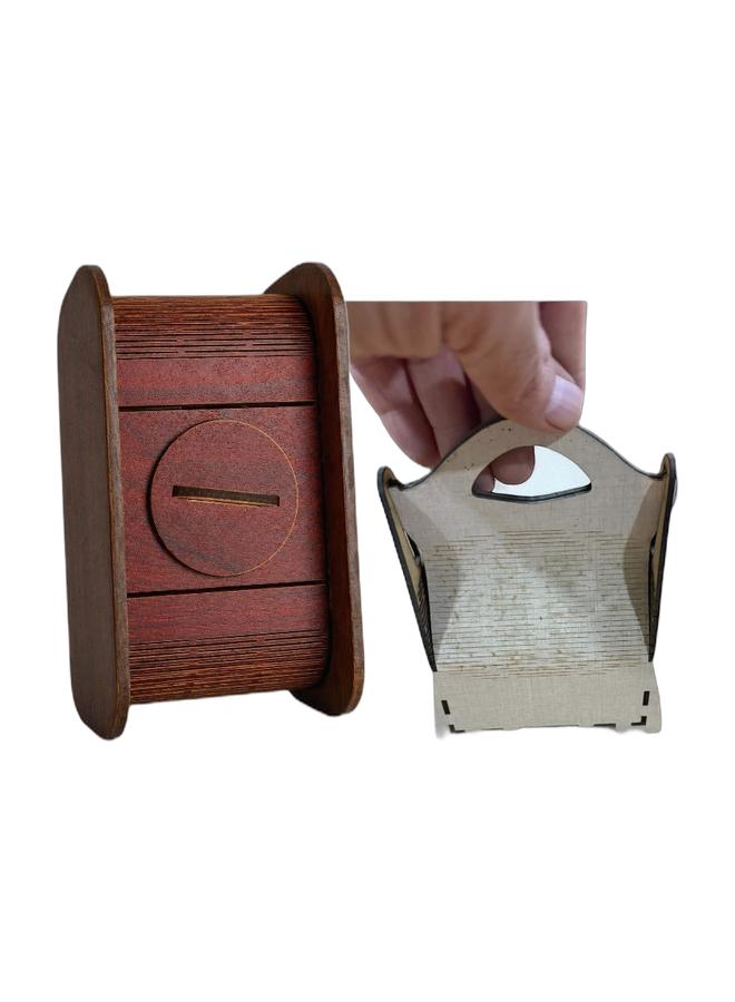 2-Piece Wooden Set: Brown Wooden Piggy Bank + White Wooden Gift Basket - Image 1