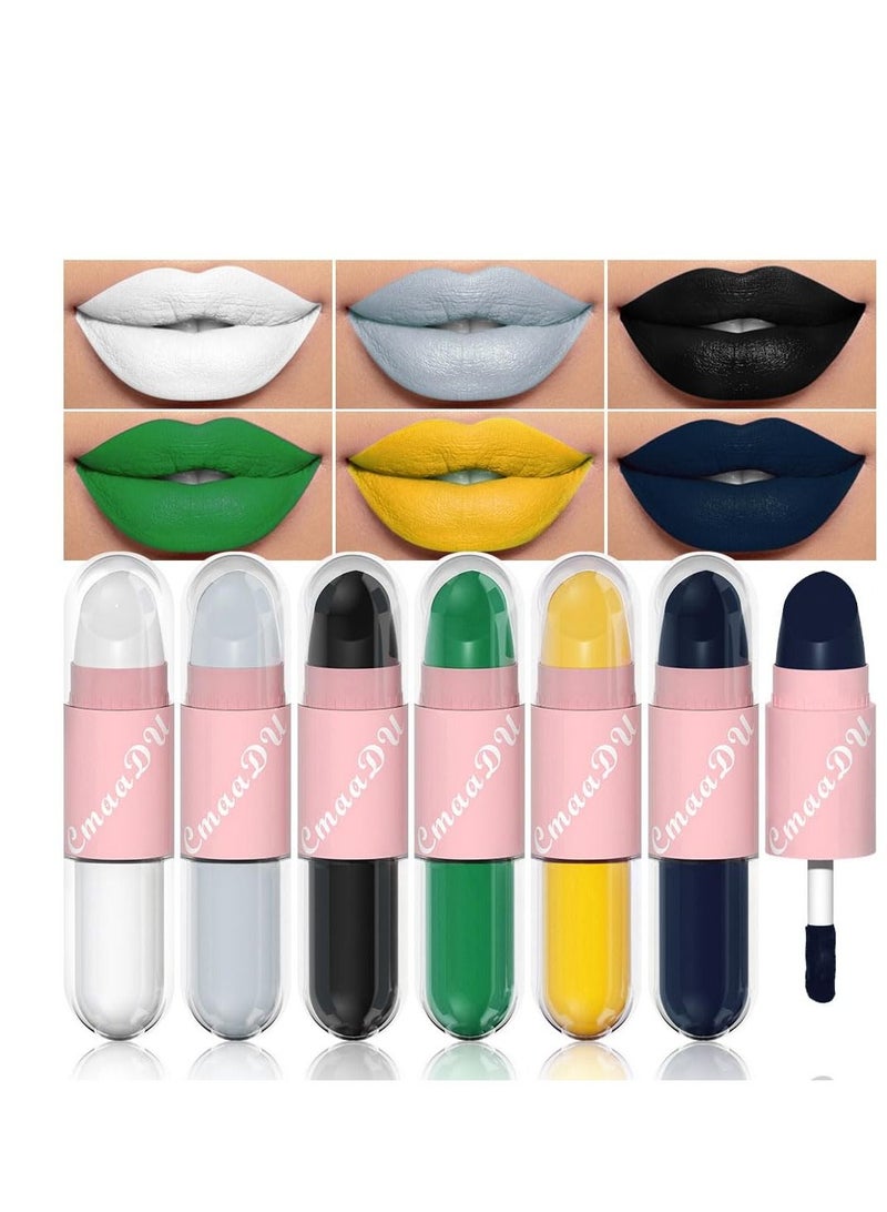 KASTWAVE 6 Colors 2 in 1 Lipstick Lip Gloss, 12 Hours Long Lasting Smudge Proof Liquid Lipstick, Glamorous Personalized Color, White Grey Black Green Yellow Dark Blue Matte Lipstick - Image 1