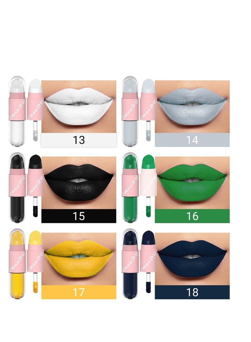 KASTWAVE 6 Colors 2 in 1 Lipstick Lip Gloss, 12 Hours Long Lasting Smudge Proof Liquid Lipstick, Glamorous Personalized Color, White Grey Black Green Yellow Dark Blue Matte Lipstick - Image 2
