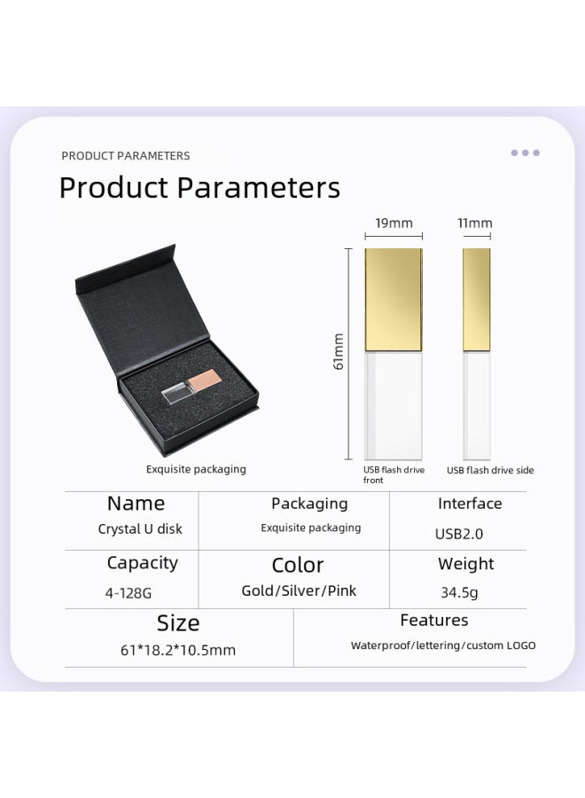 Loquat Crystal U Disk Logo Pattern Custom Enterprise School Forum Annual Meeting Business Gifts Luminous Car U Disk Lettering-Color:Crystal Usb Plate-rose Gold-opp Bag-Capacity:128GB - Image 3