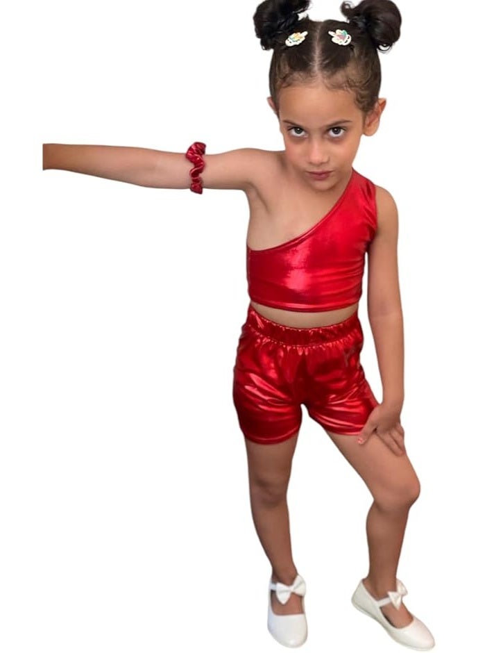 Disco Lycra Leather 2 Pieces Fit for Gymnastics and Ballet