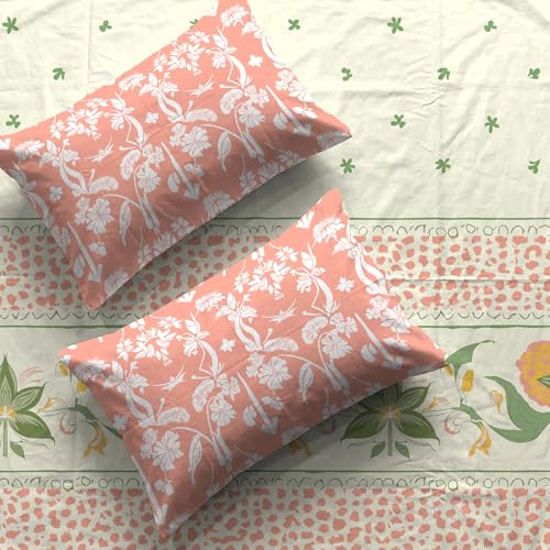 Urban Space Serene 200 TC 100% Cotton Bedsheet for King Bed, Cotton King Bedsheet with 2 Pillow Covers (Ivy Bloom Peach, Size 108 x 108 inches) - Image 2