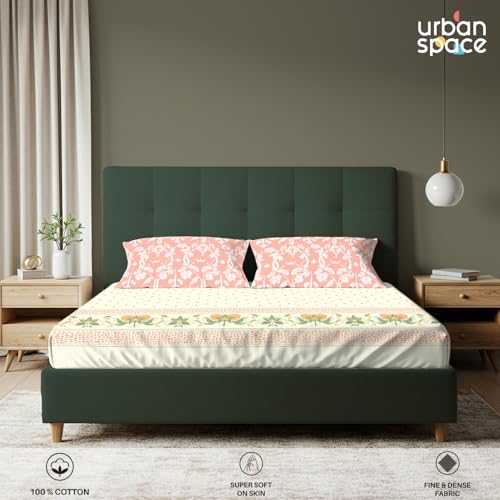 Urban Space Serene 200 TC 100% Cotton Bedsheet for King Bed, Cotton King Bedsheet with 2 Pillow Covers (Ivy Bloom Peach, Size 108 x 108 inches) - Image 3