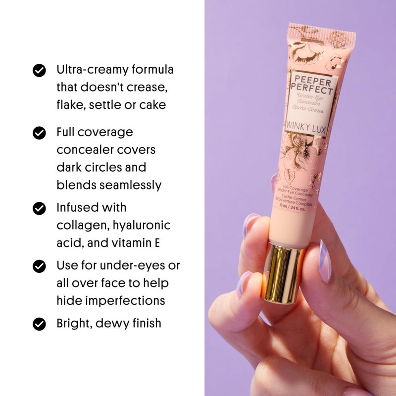 Winky Lux Peeper Perfect Under Eye Concealer, Makeup & Eye Brightener, Full Coverage Concealer for Dark Circles, Color Corrector & Eye Primer, With Collagen, Hyaluronic Acid & Vitamin E (Medium Deep) - Image 3