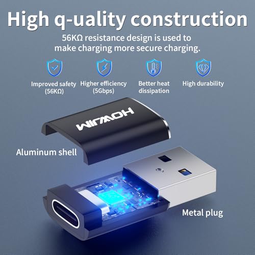 HOWJIM USB to USB C Adapter 2 Pack,PD/QC Fast Charging 5Gbps Data Transfer,Type-C Female to USB3.0 Male OTG Adapter for M-acBook,Pad Pro/Air,Phone 17/16/15 Pro Max,A-pple Watch,G-alaxy,X-peria,A-irpods Black - Image 5