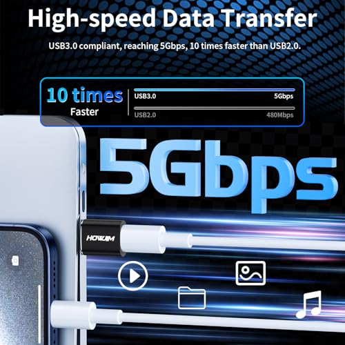 HOWJIM USB to USB C Adapter 2 Pack,PD/QC Fast Charging 5Gbps Data Transfer,Type-C Female to USB3.0 Male OTG Adapter for M-acBook,Pad Pro/Air,Phone 17/16/15 Pro Max,A-pple Watch,G-alaxy,X-peria,A-irpods Black - Image 2