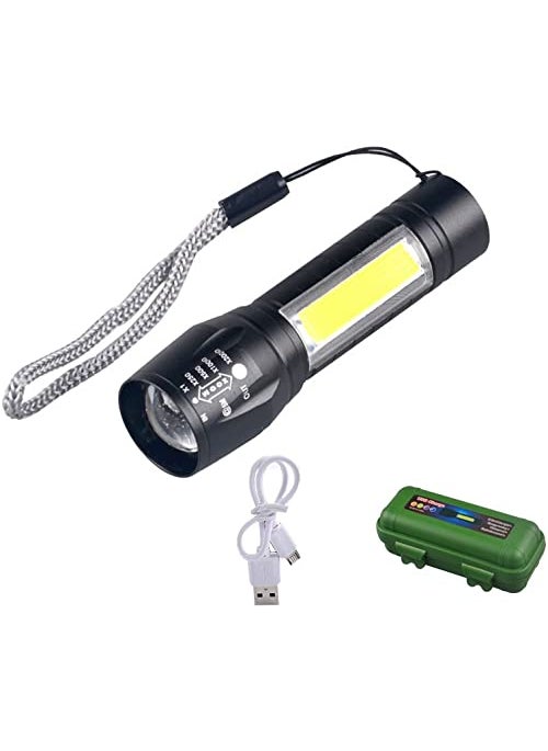 VENEKETY VENEKETY 3W Super Bright XPE COB LED Zoom Aluminium Mini Flashlight Waterproof USB Rechargeable Powerful Torch Torch Black Rechargeable  - Image 1
