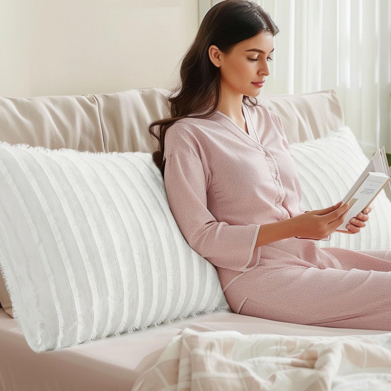 BEDELITE Body Pillow Cover with Zipper Closure, Decorative Boho Fleece Pillowcase 20 x 54 Inches, Luxury Fluffy Plush Long Body Pillow Pillowcase for All Seasons(Bright White-Boho) - Image 5