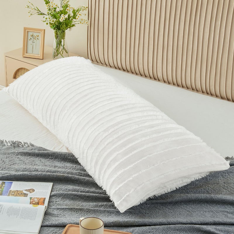 BEDELITE Body Pillow Cover with Zipper Closure, Decorative Boho Fleece Pillowcase 20 x 54 Inches, Luxury Fluffy Plush Long Body Pillow Pillowcase for All Seasons(Bright White-Boho) - Image 2
