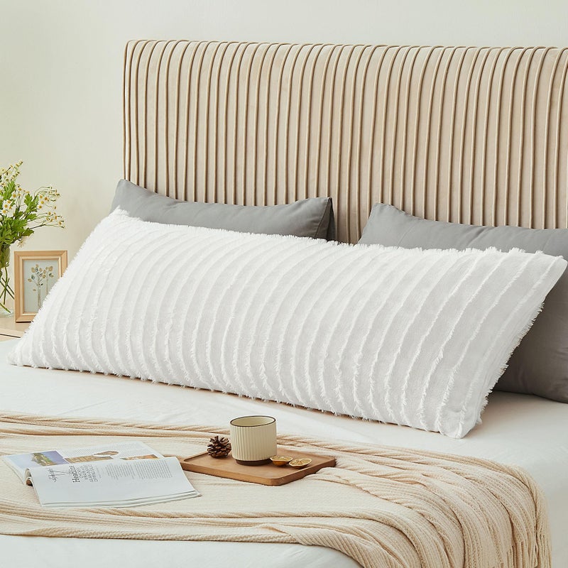 BEDELITE Body Pillow Cover with Zipper Closure, Decorative Boho Fleece Pillowcase 20 x 54 Inches, Luxury Fluffy Plush Long Body Pillow Pillowcase for All Seasons(Bright White-Boho) - Image 1