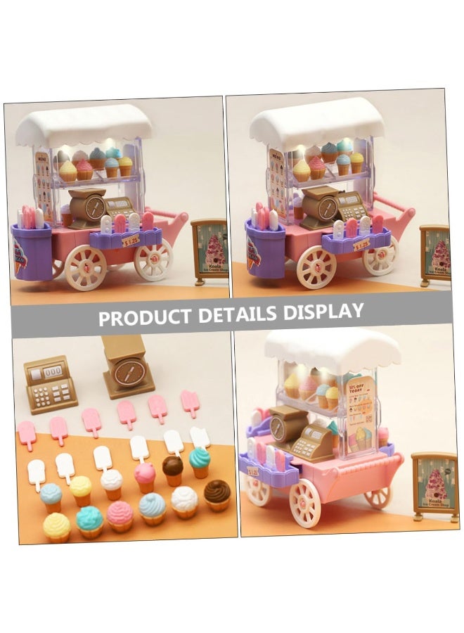 عربة آيس كريم للأطفال بعمر 3 4 5 6 سنوات – لعبة تمثيل الأدوار مزودة بأضواء LED وعجلات متحركة، تشمل مخاريط وبوظة لعبة، ملصقات ديكور، آلة تسجيل نقدي، ميزان، وإكسسوارات حلوى – عربة طعام تعليمية ممتعة مصنوعة من بلاستيك آمن وخالية من BPA – مثالية كهدية أعياد ميلاد أو مناسبات - Image 3