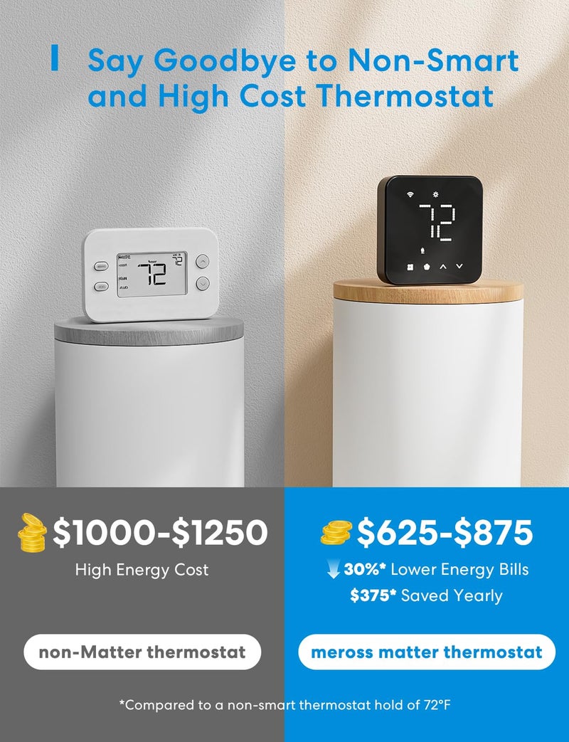meross Smart Thermostat for Home, WiFi Thermostat Works with Matter, Alexa, Apple Home, Google Assistant, App & Voice Control, 7x24h Scheduling, Energy Saving, C-Wire Required - Image 4