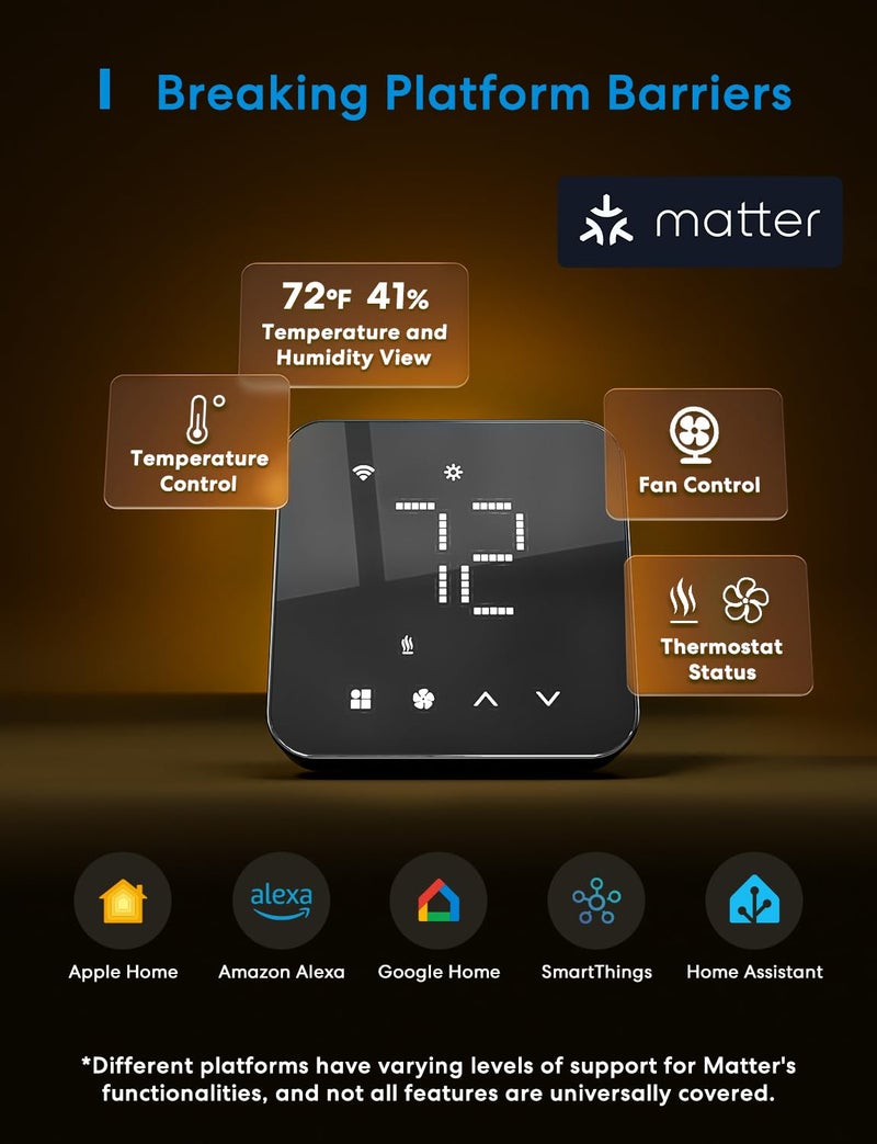 meross Smart Thermostat for Home, WiFi Thermostat Works with Matter, Alexa, Apple Home, Google Assistant, App & Voice Control, 7x24h Scheduling, Energy Saving, C-Wire Required - Image 3