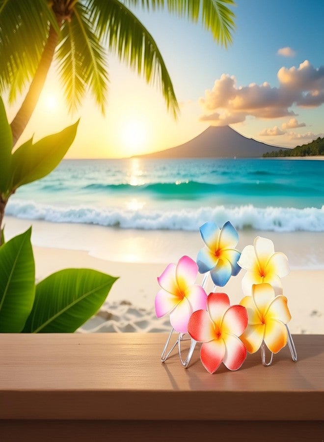 Sluswallow 10 Pcs Multicolor Hawaii Plumeria Flower Clips Hawaiian Flower Hair Barrettes Beach Party Hair Clips Artificial Tropical Hairpins for Wedding 7cm and Barrettes - Image 3