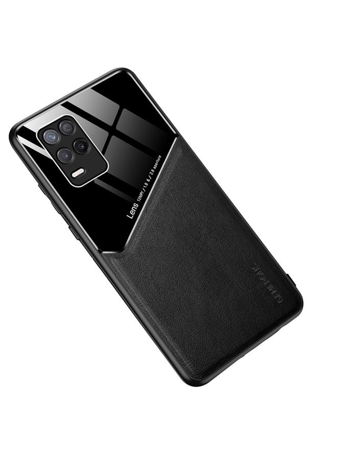 جراب هاتف Realme 8 5G مصنوع من الجلد العضوي والزجاجي (أسود)