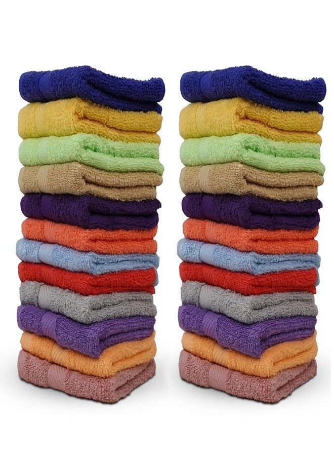 ZUPERIA 100% Cotton Bath Wash Cloths 24 Pack - 12" x 12"- Highly Absorbent Soft Washcloths for Face, Gym Towels, Hotel Spa Quality, Reusable Multipurpose (Dark, Light & Bright Colors) - Image 1