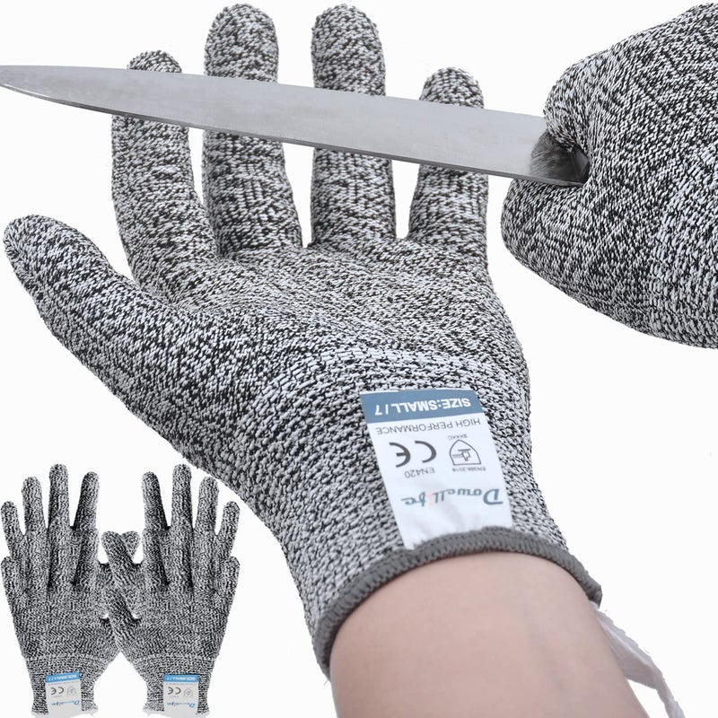 Dowellife 3 Pairs Cut Resistant Gloves Food Grade Level 5 Protection, Safety Kitchen Cuts Gloves for Mandolin Slicing, Fish Fillet, Oyster Shucking, Meat Cutting and Wood Carving (Black Gray, Small) - Image 1