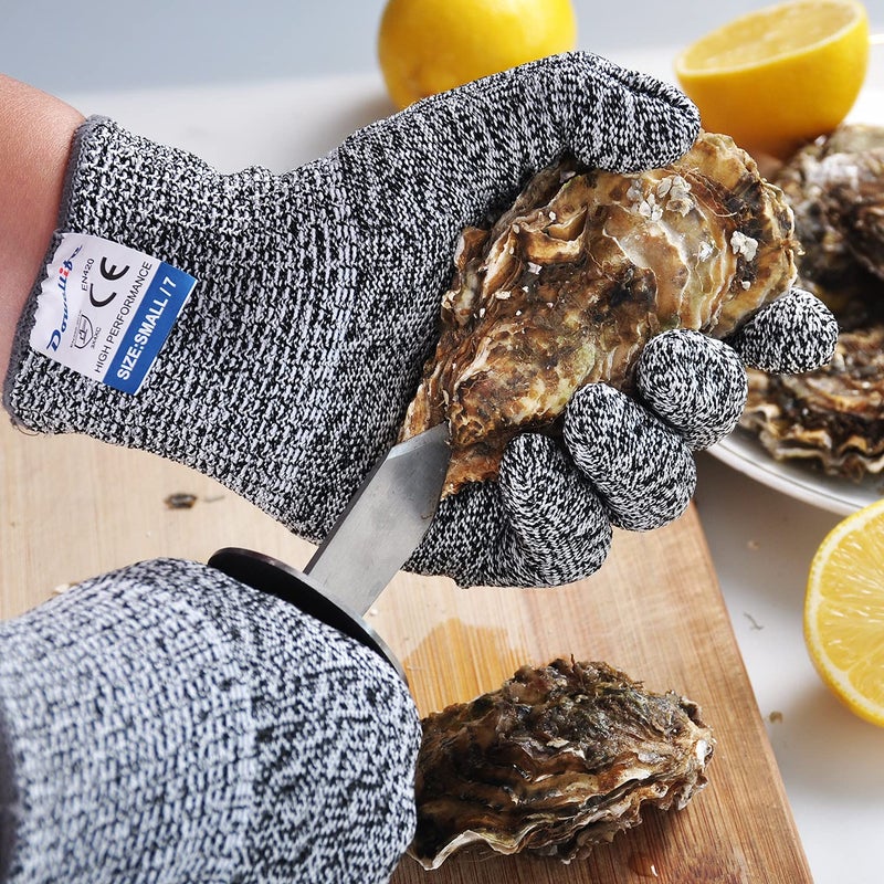 Dowellife 3 Pairs Cut Resistant Gloves Food Grade Level 5 Protection, Safety Kitchen Cuts Gloves for Mandolin Slicing, Fish Fillet, Oyster Shucking, Meat Cutting and Wood Carving (Black Gray, Small) - Image 4