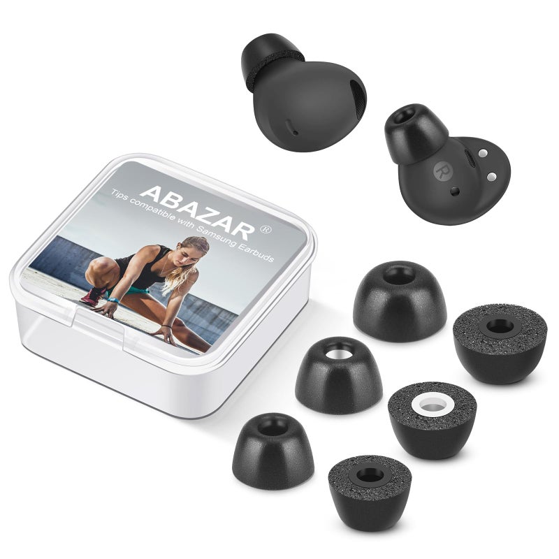 Abazar نصائح فوم الذاكرة ABAZAR لسماعات Samsung Galaxy Buds 2 Pro، بدون ألم نصائح السيليكون، بدائل نصائح الأذن المضادة للانزلاق، تناسب علبة الشحن، تقليل الضوضاء، 3 أزواج (أحجام متنوعة S/M/L، أسود) - Image 1