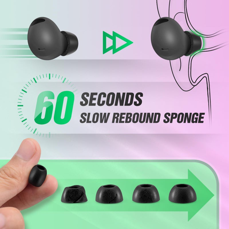 Abazar نصائح فوم الذاكرة ABAZAR لسماعات Samsung Galaxy Buds 2 Pro، بدون ألم نصائح السيليكون، بدائل نصائح الأذن المضادة للانزلاق، تناسب علبة الشحن، تقليل الضوضاء، 3 أزواج (أحجام متنوعة S/M/L، أسود) - Image 3