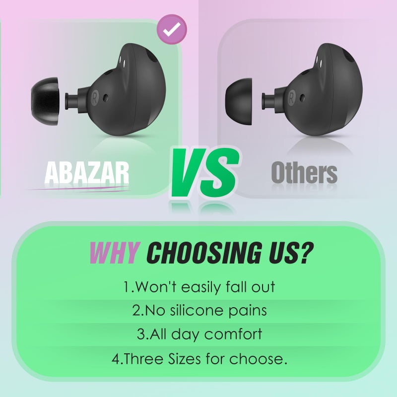 Abazar نصائح فوم الذاكرة ABAZAR لسماعات Samsung Galaxy Buds 2 Pro، بدون ألم نصائح السيليكون، بدائل نصائح الأذن المضادة للانزلاق، تناسب علبة الشحن، تقليل الضوضاء، 3 أزواج (أحجام متنوعة S/M/L، أسود) - Image 4