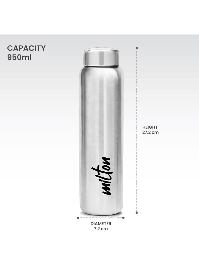 MILTON Aqua 1000 Stainless Steel Water Bottle 950 ml Silver Leak Proof Office Bottle Gym Bottle Home Kitchen Hiking Treking Bottle Travel Bottle (Pack of 1)