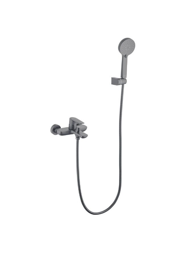DANUBE HOME Milano Calli Wall Mounted Bath Shower Mixer Set Matt Gray | Brass Shower Mixer | Bath Room Fixture Hot & Cold Bathtub Faucet Shower Tap For Bathroom Toilet Washroom - Grey - Image 2