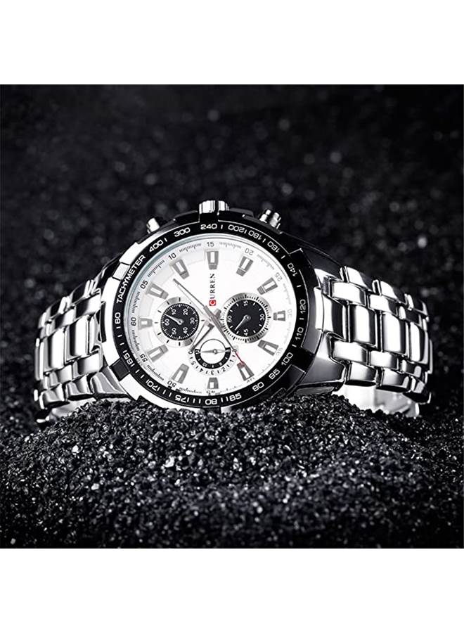 Curren 8023 Silver Steel Chronograph Men’s Luxury Sports Watch Premium Tachymeter Dial and Multifunction Timepiece - Image 5