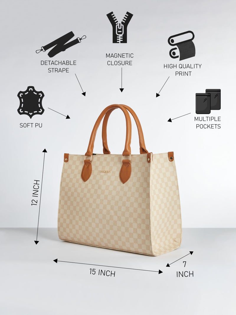Fargo Noble Tote Bag for Women | Large Vegan Leather Handbag with RFID Pockets, Zip Closure, Premium Look | Office, College, Party Use | Stylish Shoulder Tote | Made in India (Beige) - Image 2